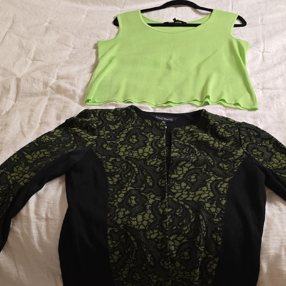 Ming Wang 2 Pieces Black and Green Blazer with Floral Lace And Top - Picture 7 of 15
